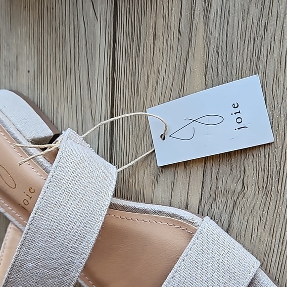 Joie Natural Beige Gold Shimmer Linen Strappy Slip On Nolita Sandals 7.5 NWT - Picture 3 of 7
